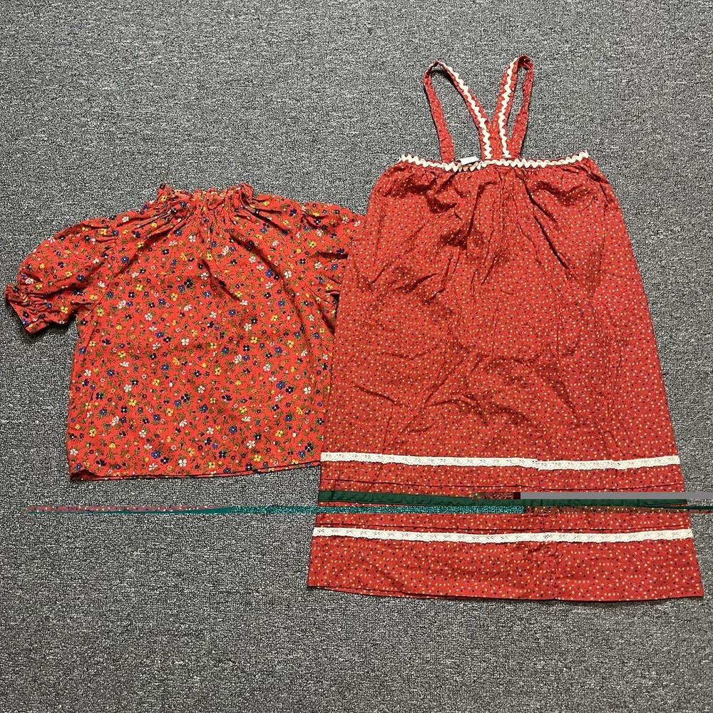 Vintage Sears Girls Red Floral Top & Ric‎ Rac Trim Sundress Set Size 6–6X